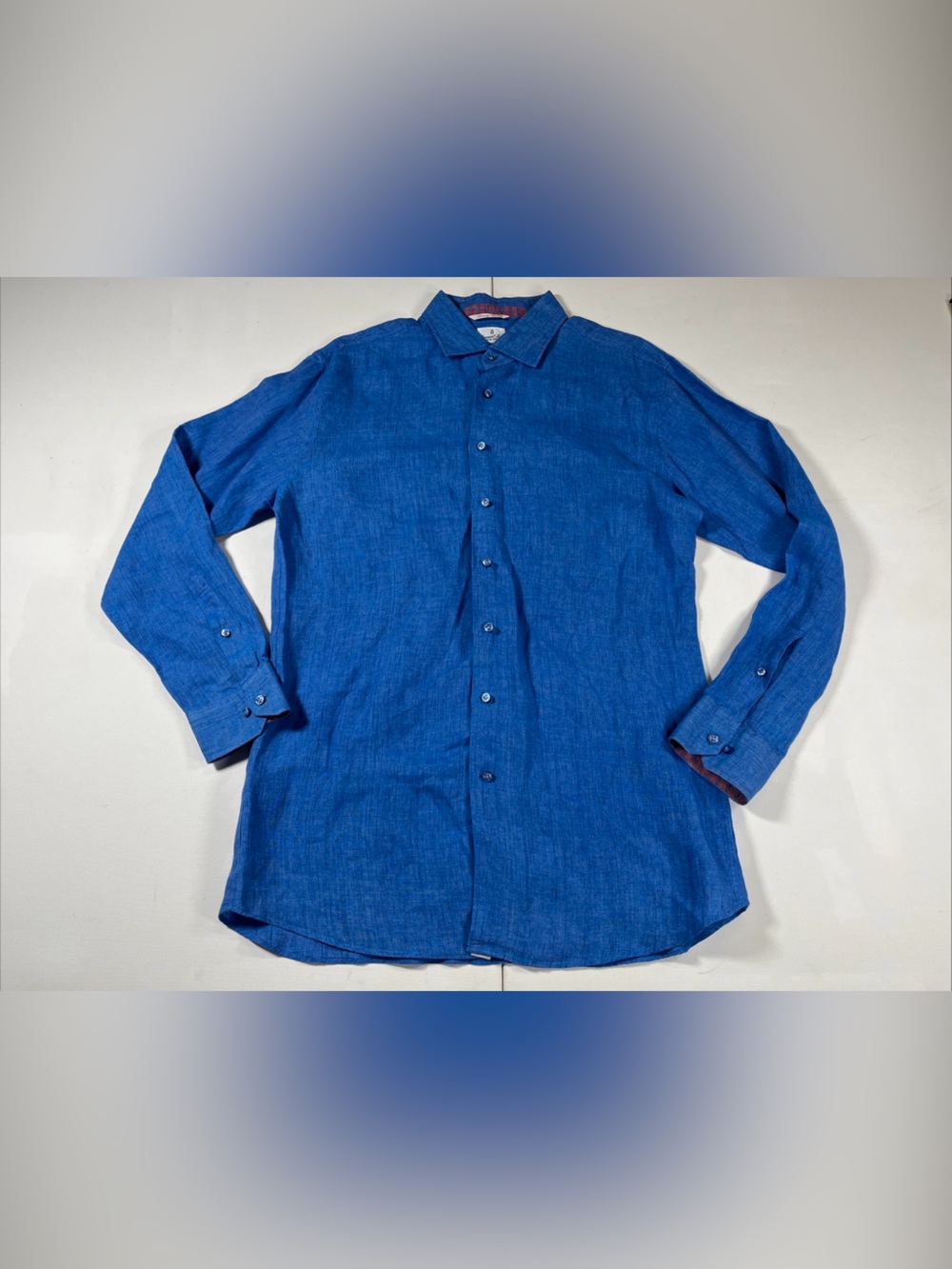 Emanuel Berg 100% Linen Shirt Modern Fit Button Blue Made In Italy Men's XL